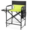 26" Tall Directors Chair with Footrest, 4Portable Bar Height Folding Camping Chair with Built-in Cup Holder, Side Table, Storage Pocket, Neon Green