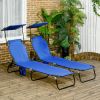 Pool Chaise Lounge Chairs Set of 2, Folding Lounge Chairs with Sunshade, Reclining Back, Steel Frame, Blue