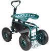 Garden Cart Rolling Workseat with Wheels, Gardening Stool for Planting, 360 Degree Swivel Seat, Wagon Scooter with Steering Handle & Utility Tool Tray