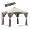10x10 Pop Up Canopy, Netting, Foldable, Height Adjustable, Wheeled Carry Bag, 4 Sand Bags, Beige