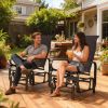 Gliding Lounger Chair Set of 2, Single Rockers with Lightweight Metal & Mesh Construction, Brown
