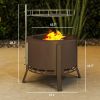 2-in-1 Smokeless Fire Pit BBQ Grill Portable Camping Bonfire Stove with Poker, Steel, Bronze
