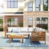 Wood Structure Outdoor Sofa Set with beige Cushions Exotic design Water-resistant and UV Protected texture High quality acacia w