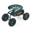 Rolling Garden Cart with Swivel Seat, Heavy Duty Garden Seat with Storage Basket & Tool Tray, 300 lbs Weight Capacity