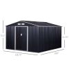 11' x 9' Metal Storage Shed, Garden Tool House with Double Sliding Doors, 4 Air Vents for Backyard, Patio & Lawn, Dark Gray