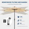 9FT Patio Umbrella Solar Lighted Outdoor Umbrella with LED Strips, Convenient Crank Lift System, for Beach, Gargen, Yard, Home, Pool, Beige