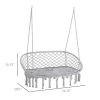 Hanging Hammock Chair Cotton Rope Porch Swing with Metal Frame and Cushion, Large Macrame Seat for Patio, Garden, Light Grey