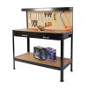 Heavy Duty Workbench with 300lbs Capacity Solid Steel Frame MDF Worktop Pegboard Hooks Drawer Waterproof Rust Resistant Garage and Workshop Table