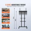 Mobile TV Stand, Mobile TV Cart for 32 to 70 inch TVs, Height Adjustable Portable TV Stand with Wheels, Double Tray for Audio-Visual Devices