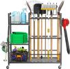 Garden Tool Organizer with Wheels for Garage, Large Storage Capacity, Rakes/Shovels/Yard Tools Storage Stand for Shed, Garden