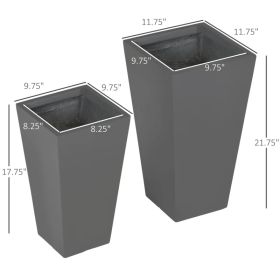 2-Pack Outdoor Planter Set, Flower Pots With Drainage Holes, Durable & Stackable Plant Pot, 22in & 18in, For Porch, Entryway, Patio, Yard, Garden (Option: Gray)