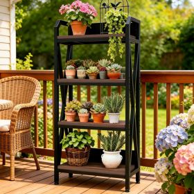 56.30'' Bakers Rack 4-Level Storage Shelves Mental And Wooden Kitchen Shelves, Kitchen Organizers And Storage, For Garage, Pantry, Bathroom ,25.6 (Option: Black)