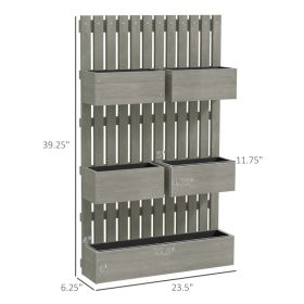 5 Box Raised Garden Bed W Trellis For Climbing Plants, Wall-Mounted Wood Planters W Drainage Holes, Gray (Option: Gray)