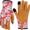 Leather Gardening Gloves for Women Thorn Proof Garden Gloves Touch Screen Working Gloves Gifts,M